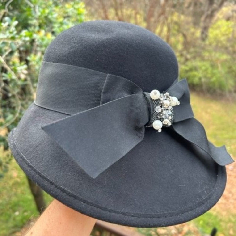 Scala Collezione 100% Black Wool Hat With Decorat… - image 3